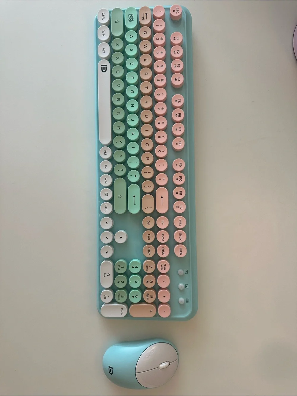 Pastel Mint & Pink Retro Round-Key Wireless Keyboard + Mouse
